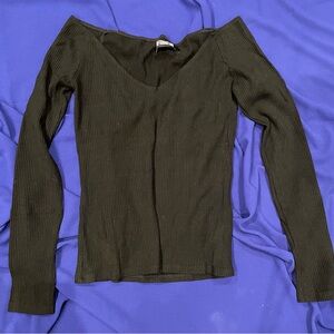 Reformation Black Ribbed Off-Shoulder Top